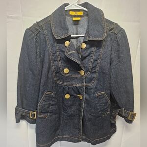 Drama Gold Dark Blue Denim Jacket with Gold Accents Sz L